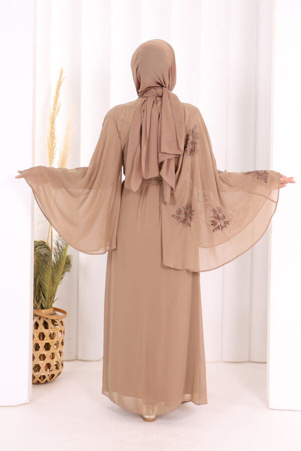 ياراساكول فستان سهرة مبطن شيفون كم واحد مطبوع 3539 بني مينك - 5