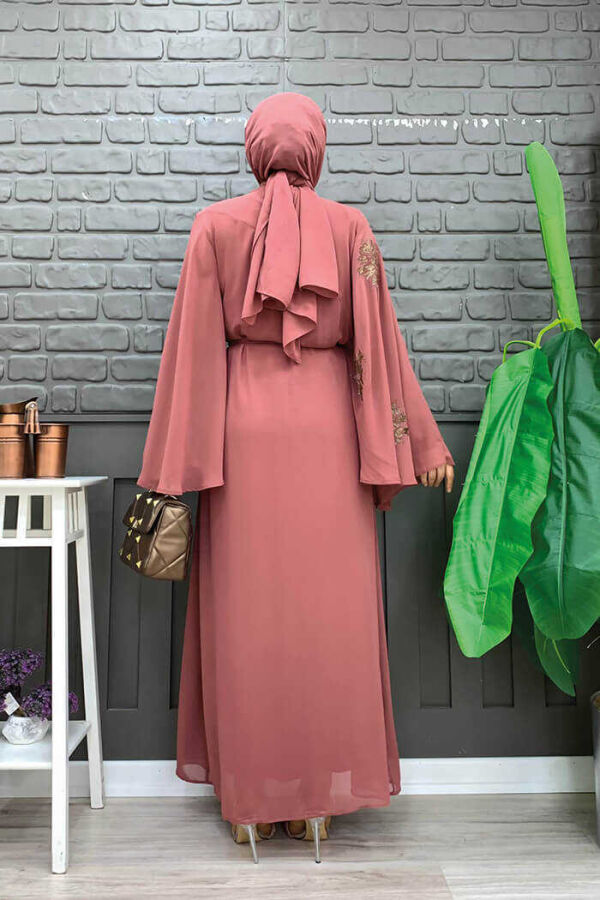 Yarasakol einärmeliges, bedrucktes, mit Chiffon gefüttertes Abendkleid 3539 Dried Rose - 3