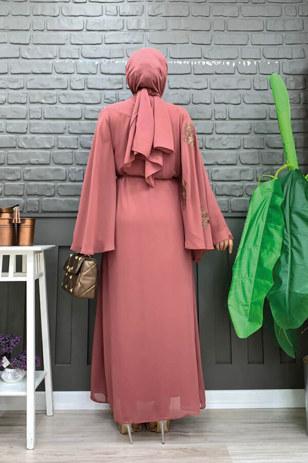 Yarasakol einärmeliges, bedrucktes, mit Chiffon gefüttertes Abendkleid 3539 Dried Rose - 7