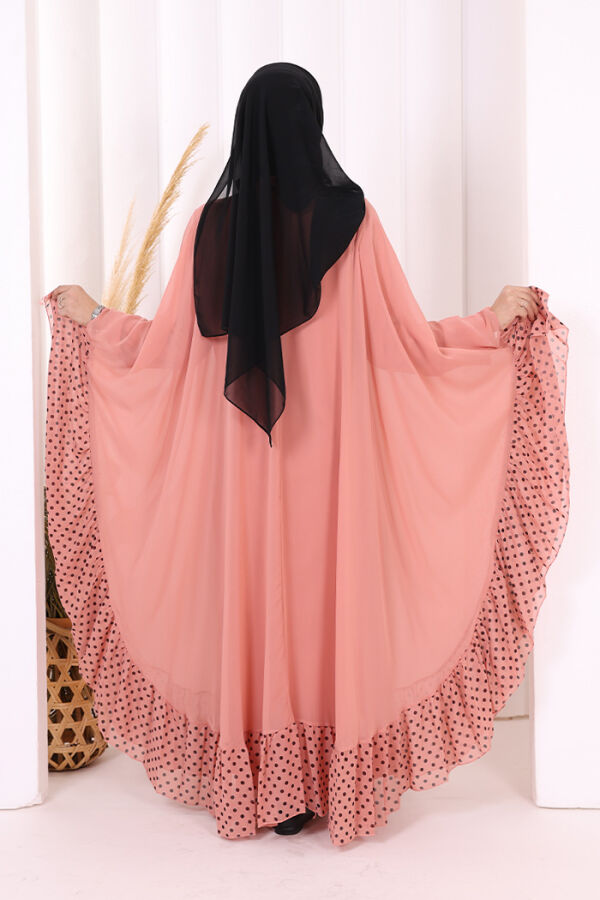 Benekli Yaka Detay Şifon Pelerinli Elbise Takım 3643 Pudra - 4