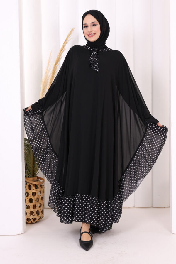 Benekli Yaka Detay Şifon Pelerinli Elbise Takım 3643 Siyah - 1