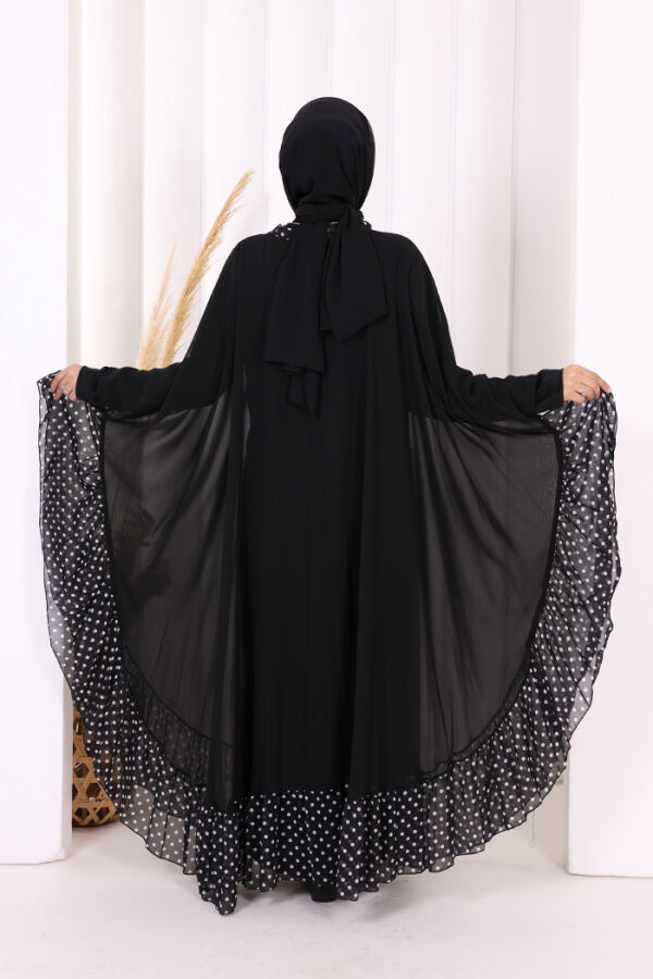 Benekli Yaka Detay Şifon Pelerinli Elbise Takım 3643 Siyah - 4