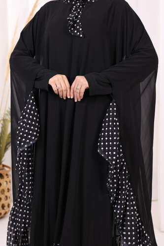 Benekli Yaka Detay Şifon Pelerinli Elbise Takım 3643 Siyah - 6