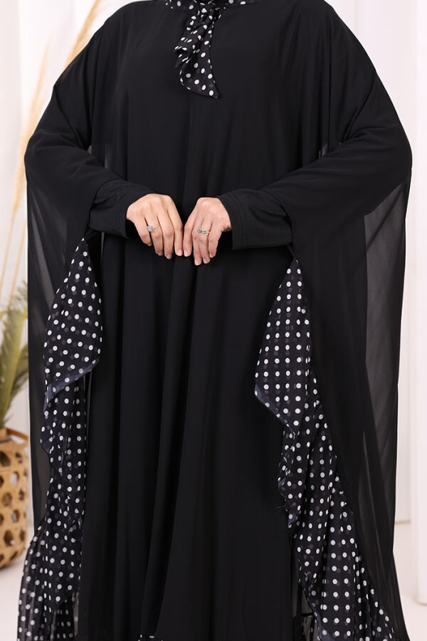 Benekli Yaka Detay Şifon Pelerinli Elbise Takım 3643 Siyah - 6