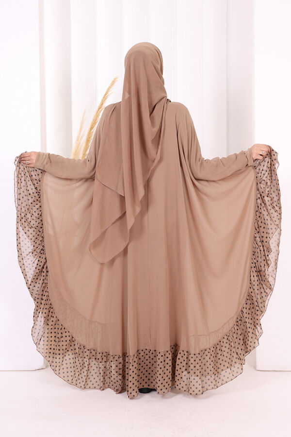 Benekli Yaka Detay Şifon Pelerinli Elbise Takım 3643 Vizon - 4