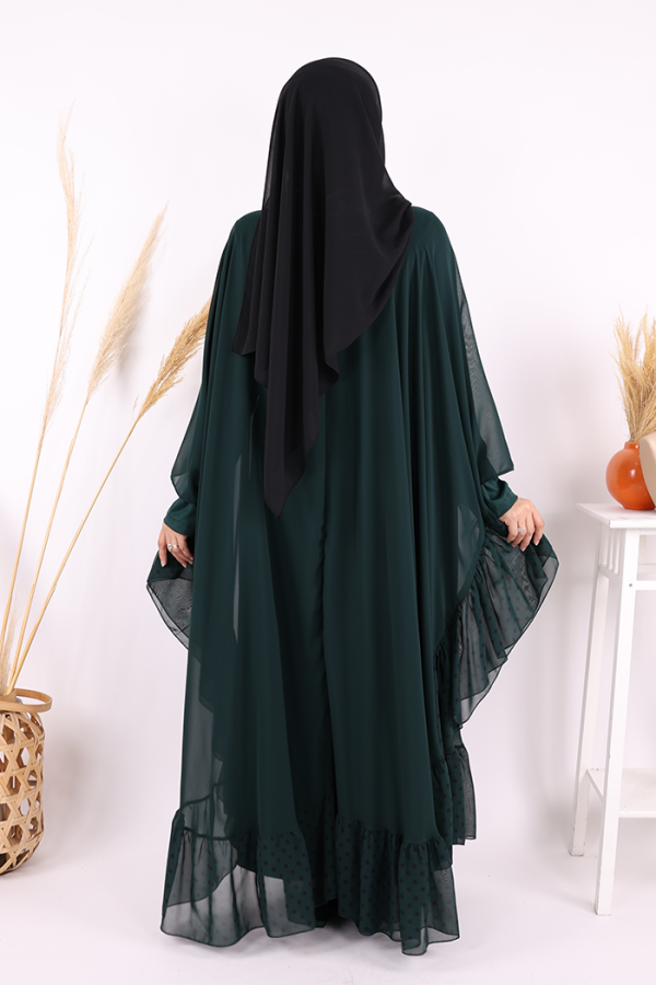 Benekli Yaka Detay Şifon Pelerinli Elbise Takım 3643 Zümrüt - 4