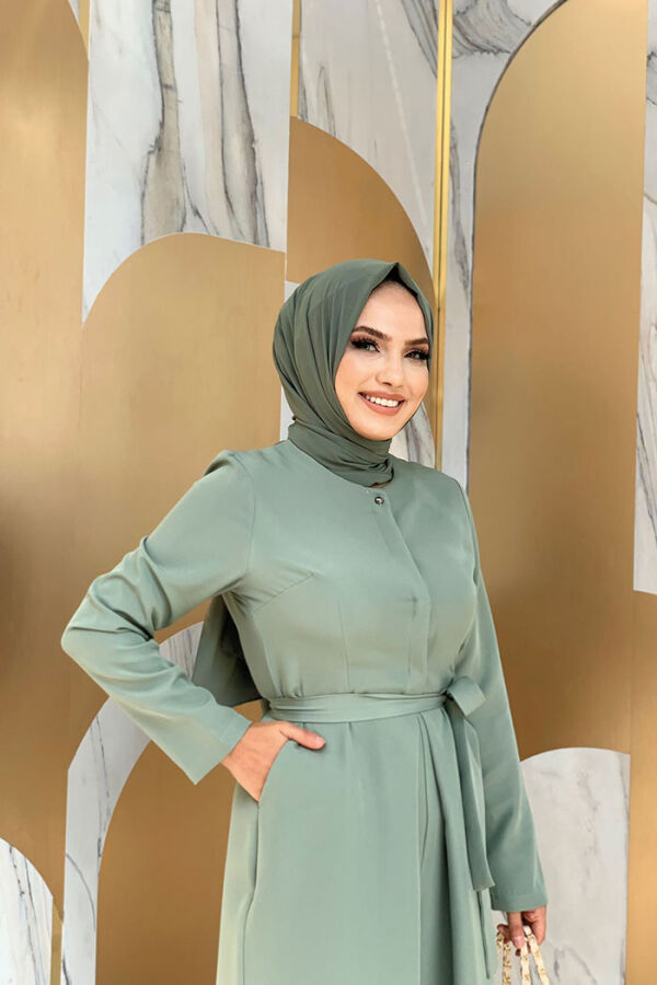 Göğüs Kısmı Gizli Düğme Detaylı Bel Kuşaklı Tulum 3676 Mint - 8