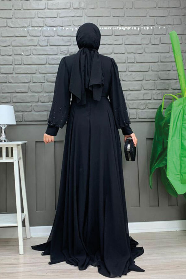 Ballon-Look, mit Perlen gefüttertes Chiffon-Abendkleid 3688 Schwarz - 7