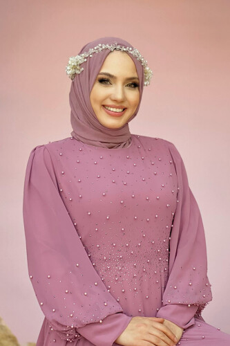 Шифоновое вечернее платье с жемчужной подкладкой Balloon Look 3688 Порошок - 8