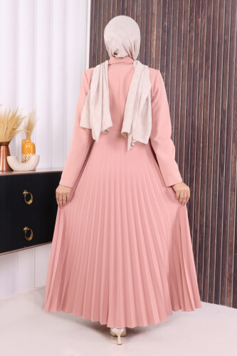 Ceket Görünümlü Eteği Piliseli Elbise 3700 Pudra - 3