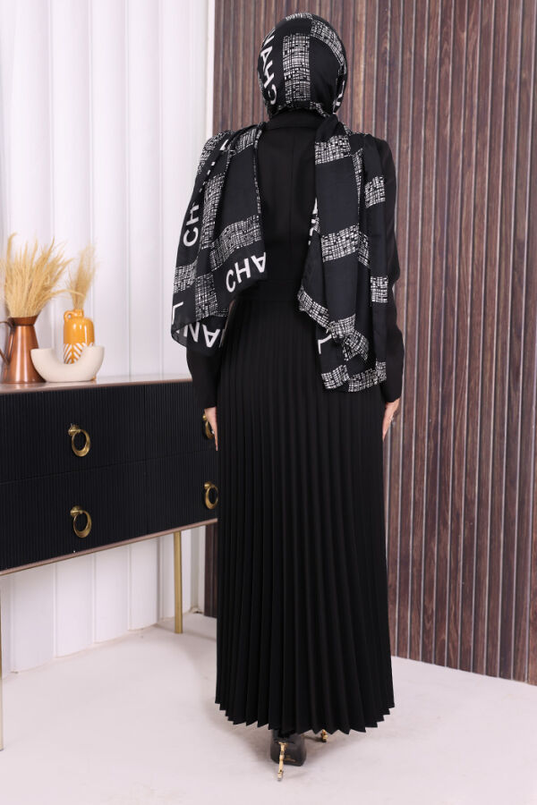 Ceket Görünümlü Eteği Piliseli Elbise 3700 Siyah - 4