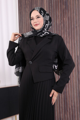 Ceket Görünümlü Eteği Piliseli Elbise 3700 Siyah - 5