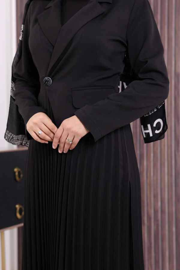Ceket Görünümlü Eteği Piliseli Elbise 3700 Siyah - 6