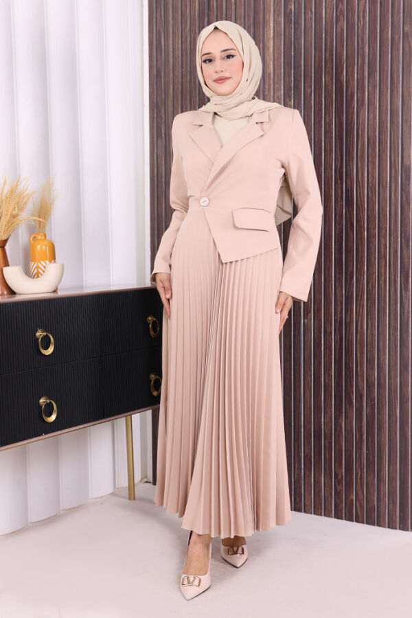 Ceket Görünümlü Eteği Piliseli Elbise 3700 Taş - 1