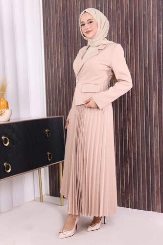 Ceket Görünümlü Eteği Piliseli Elbise 3700 Taş - 2