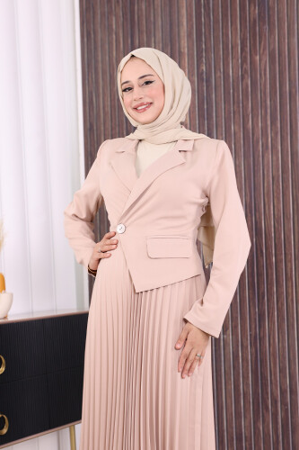 Ceket Görünümlü Eteği Piliseli Elbise 3700 Taş - 4