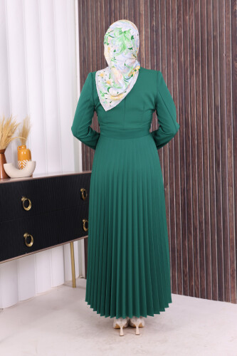 Ceket Görünümlü Eteği Piliseli Elbise 3700 Zümrüt - 3