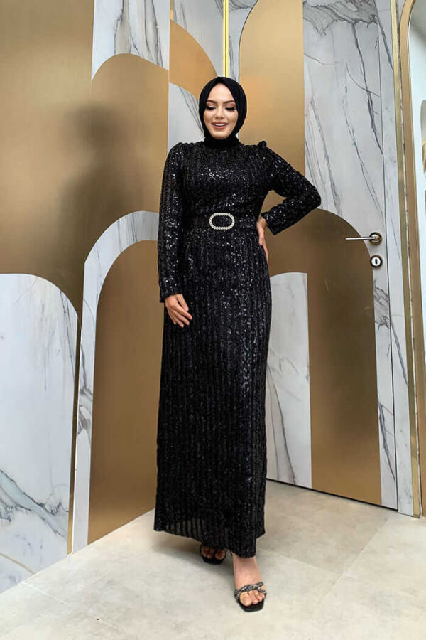 Pencil Modell Taillengürtel Zubehör Pailletten Abendkleid 3706 Schwarz - 1