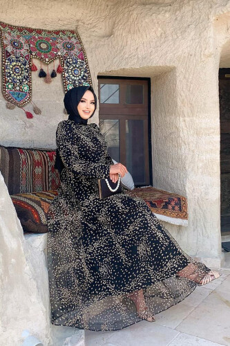 Glitzergefüttertes Tüll-Abendkleid mit Reißverschluss hinten 3756 Gold - 6