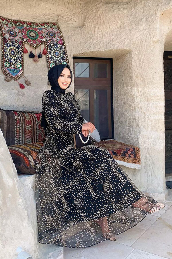 Glitzergefüttertes Tüll-Abendkleid mit Reißverschluss hinten 3756 Gold - 6