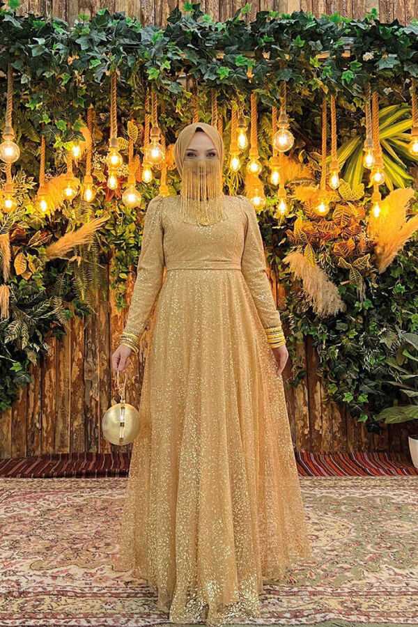Zweifarbiges, glitzerndes, gefüttertes Tüll-Abendkleid mit Reißverschluss hinten, 3769 Gold - 3