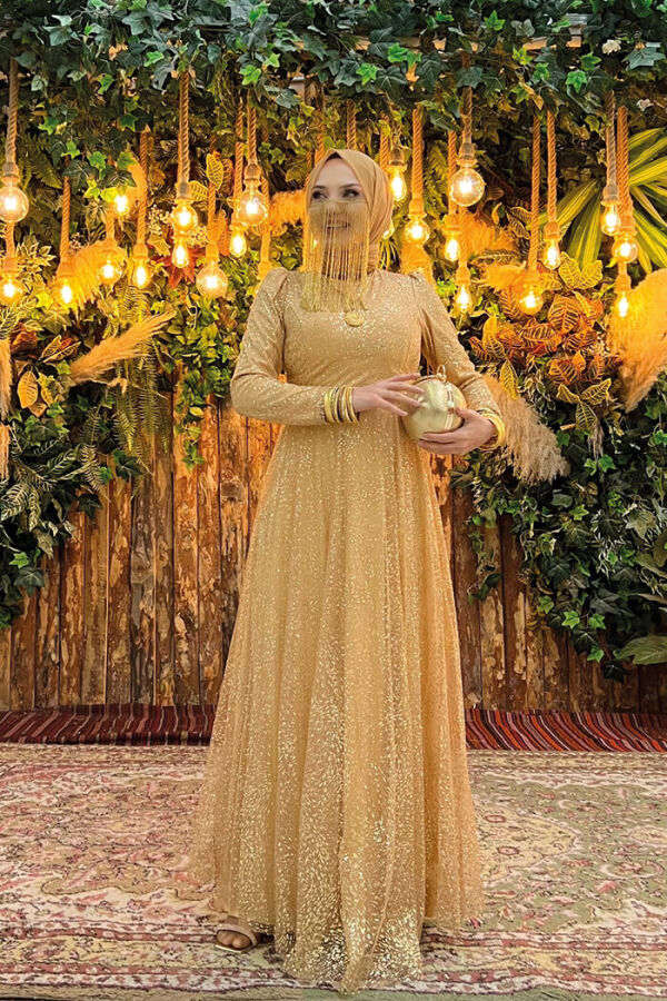 Zweifarbiges, glitzerndes, gefüttertes Tüll-Abendkleid mit Reißverschluss hinten, 3769 Gold - 6
