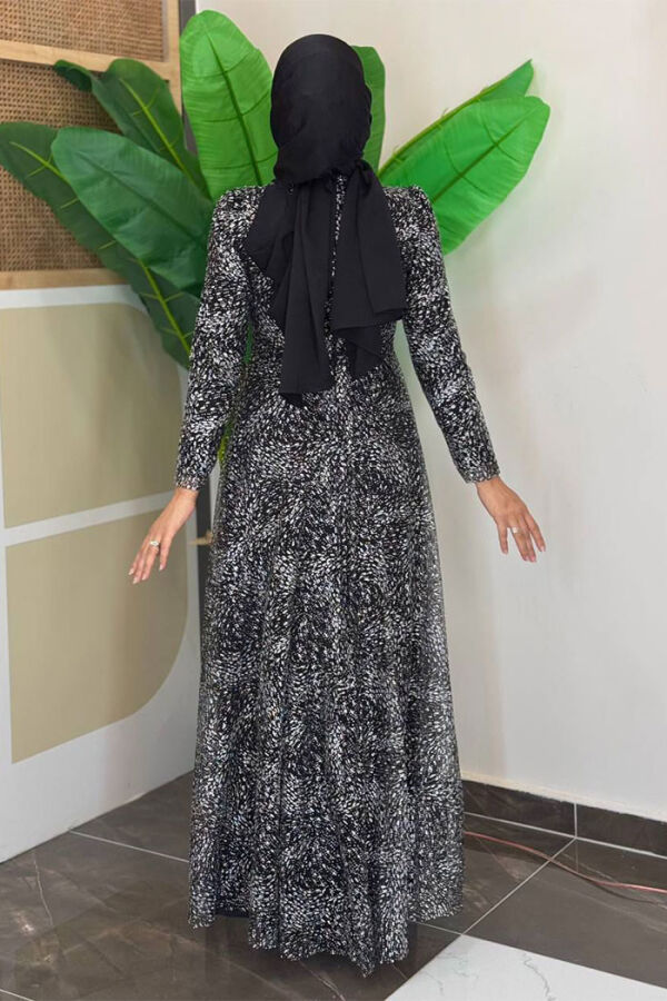 Zweifarbiges, glitzerndes, gefüttertes Tüll-Abendkleid mit Reißverschluss hinten 3769 Schwarz - 2