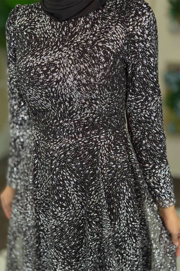 Zweifarbiges, glitzerndes, gefüttertes Tüll-Abendkleid mit Reißverschluss hinten 3769 Schwarz - 4