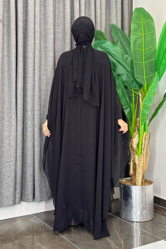 Sequin Embroidered Chiffon Cape Dress Evening Dress Suit 3774 Black - 2