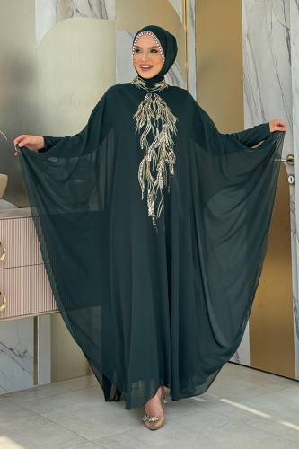 Sequin Embroidered Chiffon Cape Dress Evening Dress Suit 3774 Emerald 