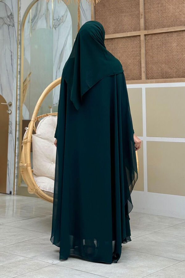 Steinbesticktes Chiffon-Umhangkleid mit Fledermausärmeln, Abendkleid, Anzug 3776 Smaragd - 2