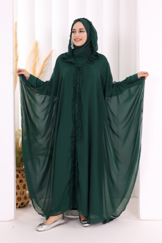 Платье вечернее платье Abaya с капюшоном и оборками 3778 Emerald 