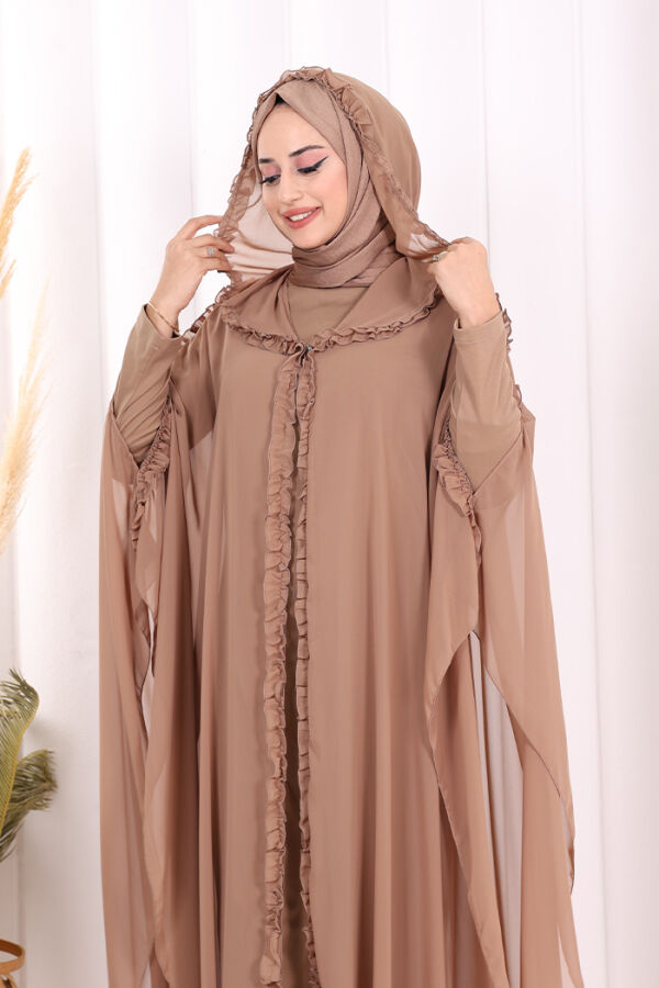 Вечерний костюм Abaya с капюшоном с оборками определенных частей 3778 Норка - 5