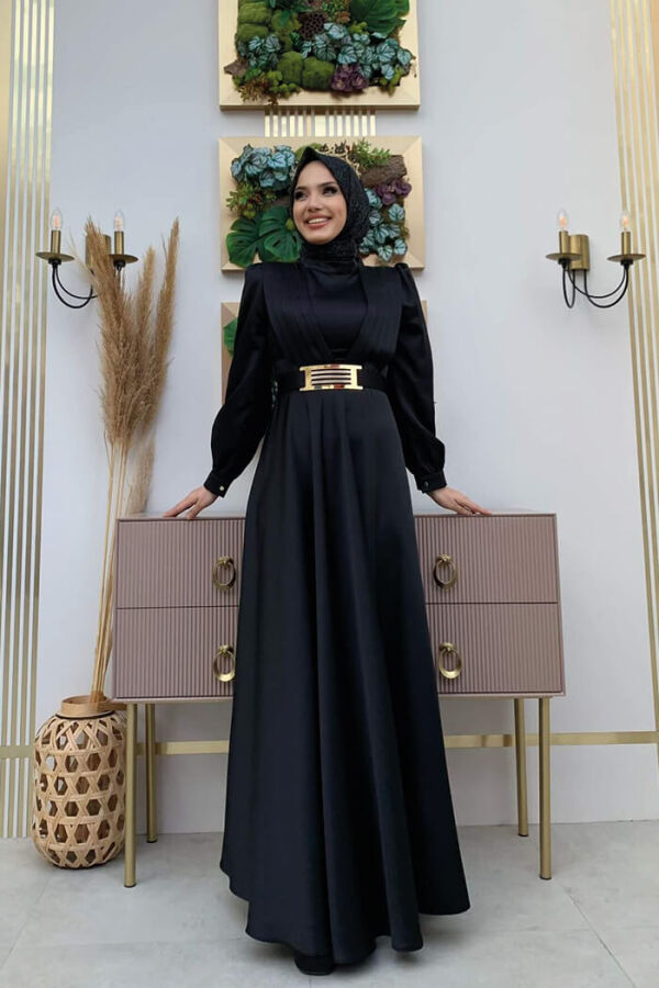 Brustteil, Lagenstreifen, Taillengürtel, Accessoire, Abendkleid 3792, Schwarz - 5
