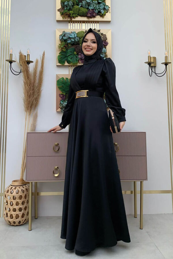 Brustteil, Lagenstreifen, Taillengürtel, Accessoire, Abendkleid 3792, Schwarz - 6