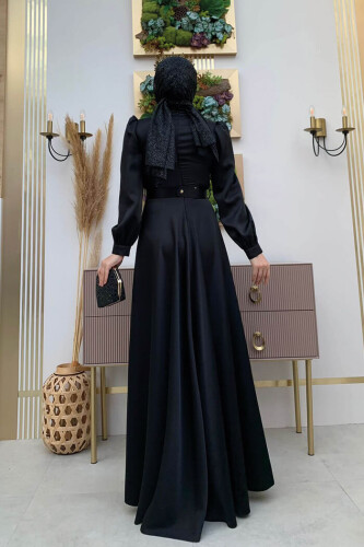 Brustteil, Lagenstreifen, Taillengürtel, Accessoire, Abendkleid 3792, Schwarz - 7