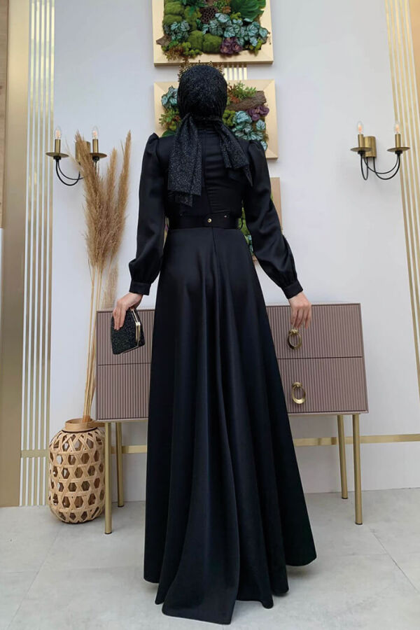 Brustteil, Lagenstreifen, Taillengürtel, Accessoire, Abendkleid 3792, Schwarz - 7