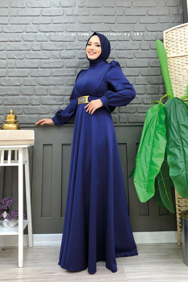 Brustteil, Lagenstreifen, Taillengürtel, Accessoire, Abendkleid 3792, Marineblau - 4
