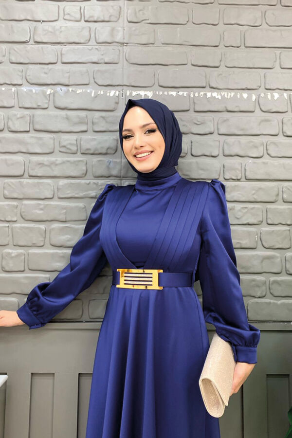 Brustteil, Lagenstreifen, Taillengürtel, Accessoire, Abendkleid 3792, Marineblau - 8