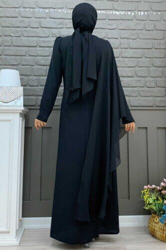 Einärmeliges Chiffon-Abendkleid mit Cape-Schulter und Stickerei-Detail 3796 Schwarz - 2
