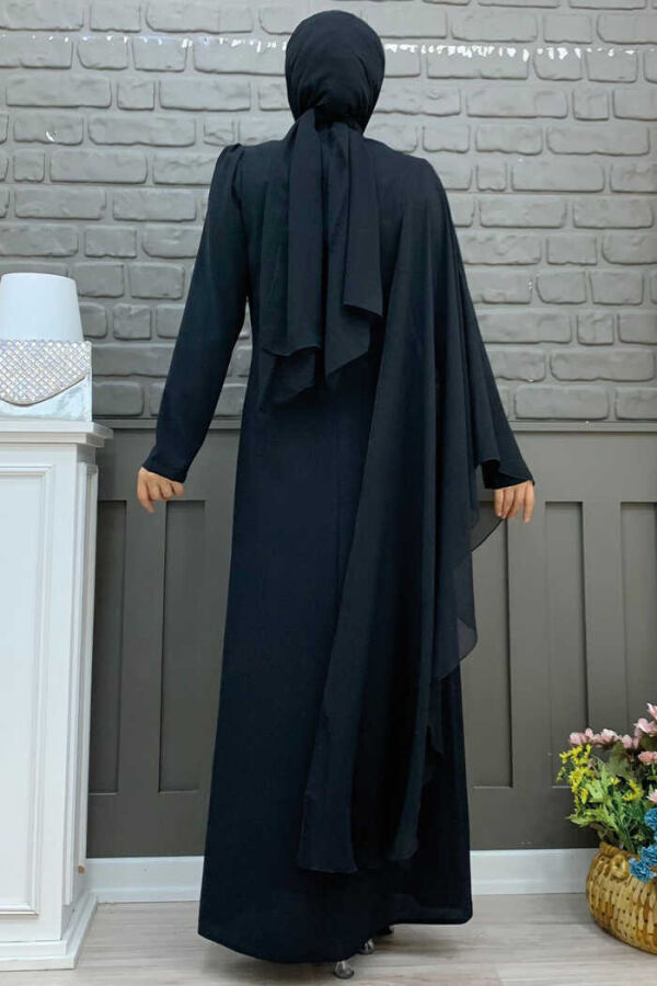 Einärmeliges Chiffon-Abendkleid mit Cape-Schulter und Stickerei-Detail 3796 Schwarz - 2