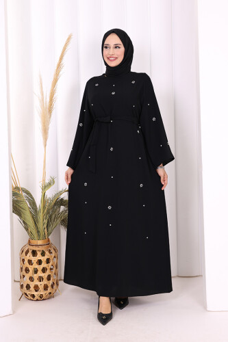 Taş Detaylı Bel Kuşaklı Elbise 3797 Siyah 