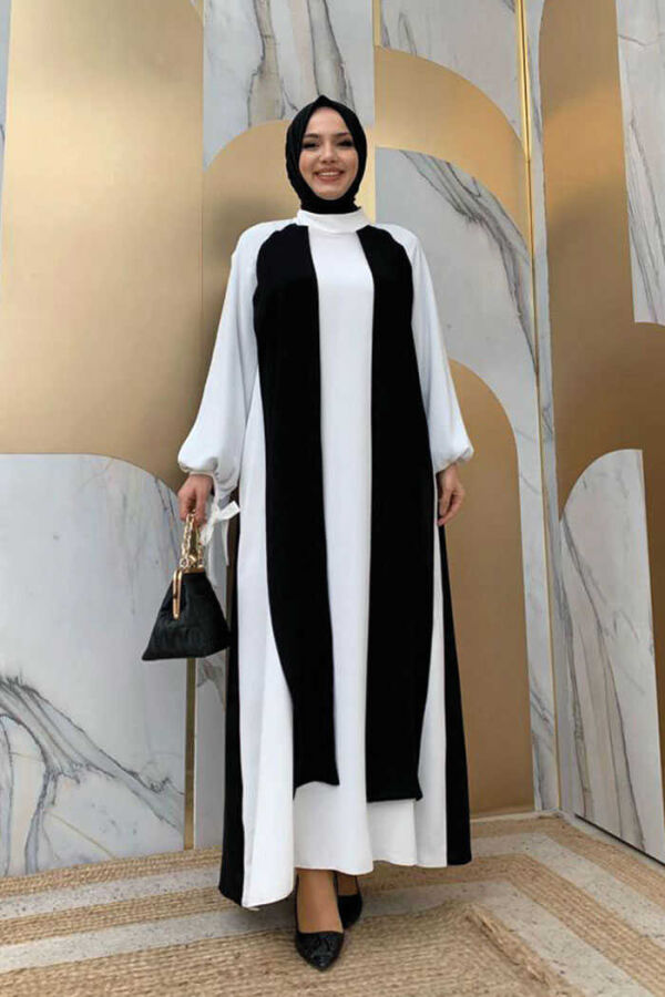 Zweifarbiges Kleid im Ballon-Look mit Teildetail 3799 Schwarz - 1