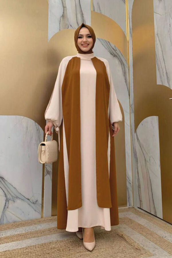 Платье Two-Color Piece Detail Balloon-Look 3799 Тан - 5