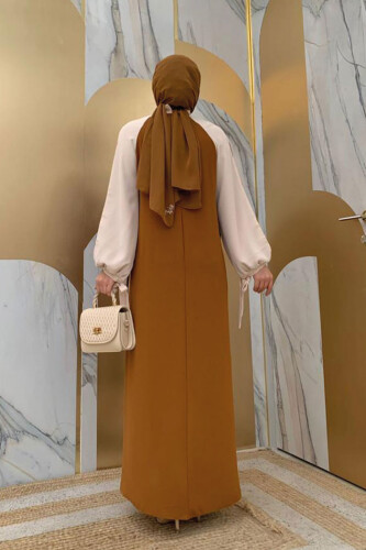 Платье Two-Color Piece Detail Balloon-Look 3799 Тан - 7
