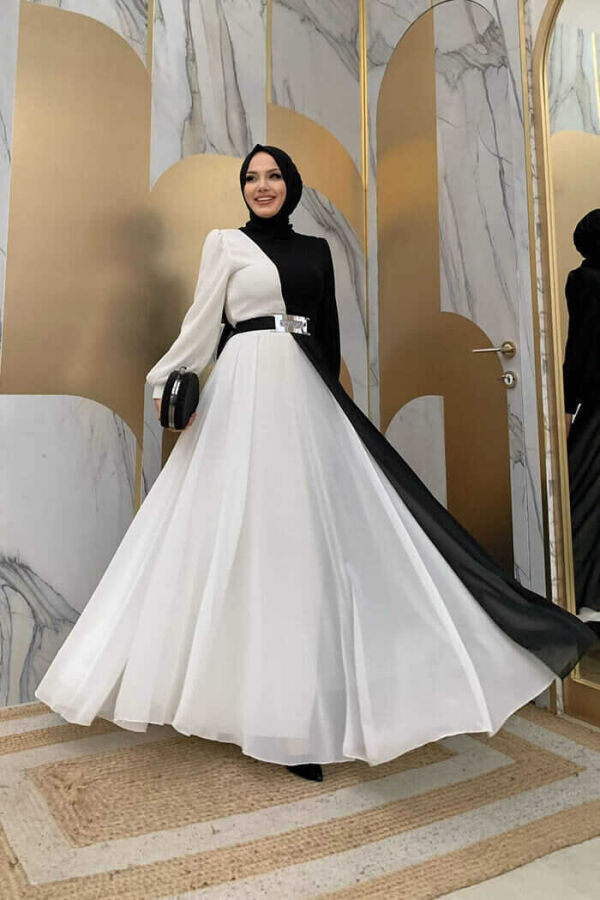 Zweifarbiges Chiffon-Taillengürtel-Accessoire für Abendkleid 3806 Schwarz - 1