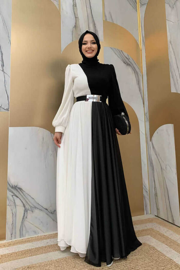 Zweifarbiges Chiffon-Taillengürtel-Accessoire für Abendkleid 3806 Schwarz - 2