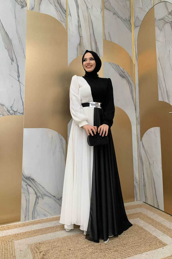 Zweifarbiges Chiffon-Taillengürtel-Accessoire für Abendkleid 3806 Schwarz - 3