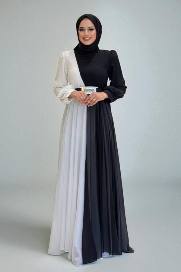 Two Color Chiffon Waist Belt Accessory Evening Dress 3806 Black - 2