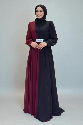 Two Color Chiffon Waist Belt Accessory Evening Dress 3806 Claret Red 